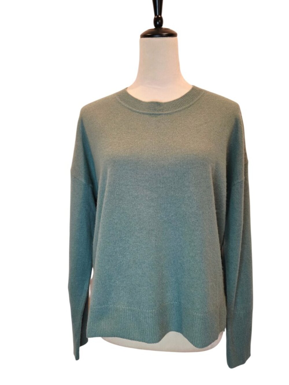 Sage Green 100% Cashmere Crewneck Sweater Boxy Oversized Fit